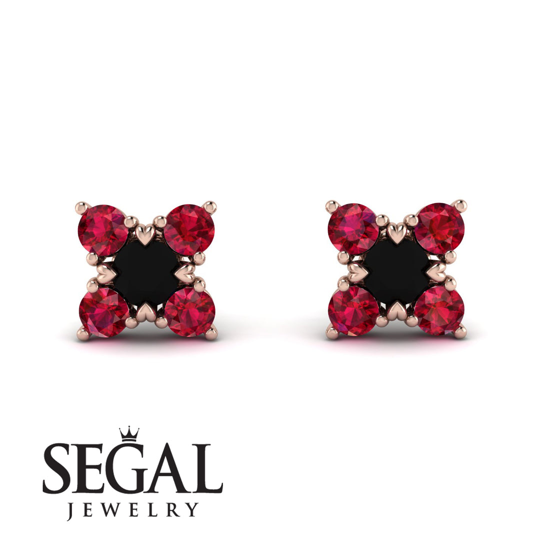 Geometrical 5 Black Diamonds Stud Earrings - Noa No. 53