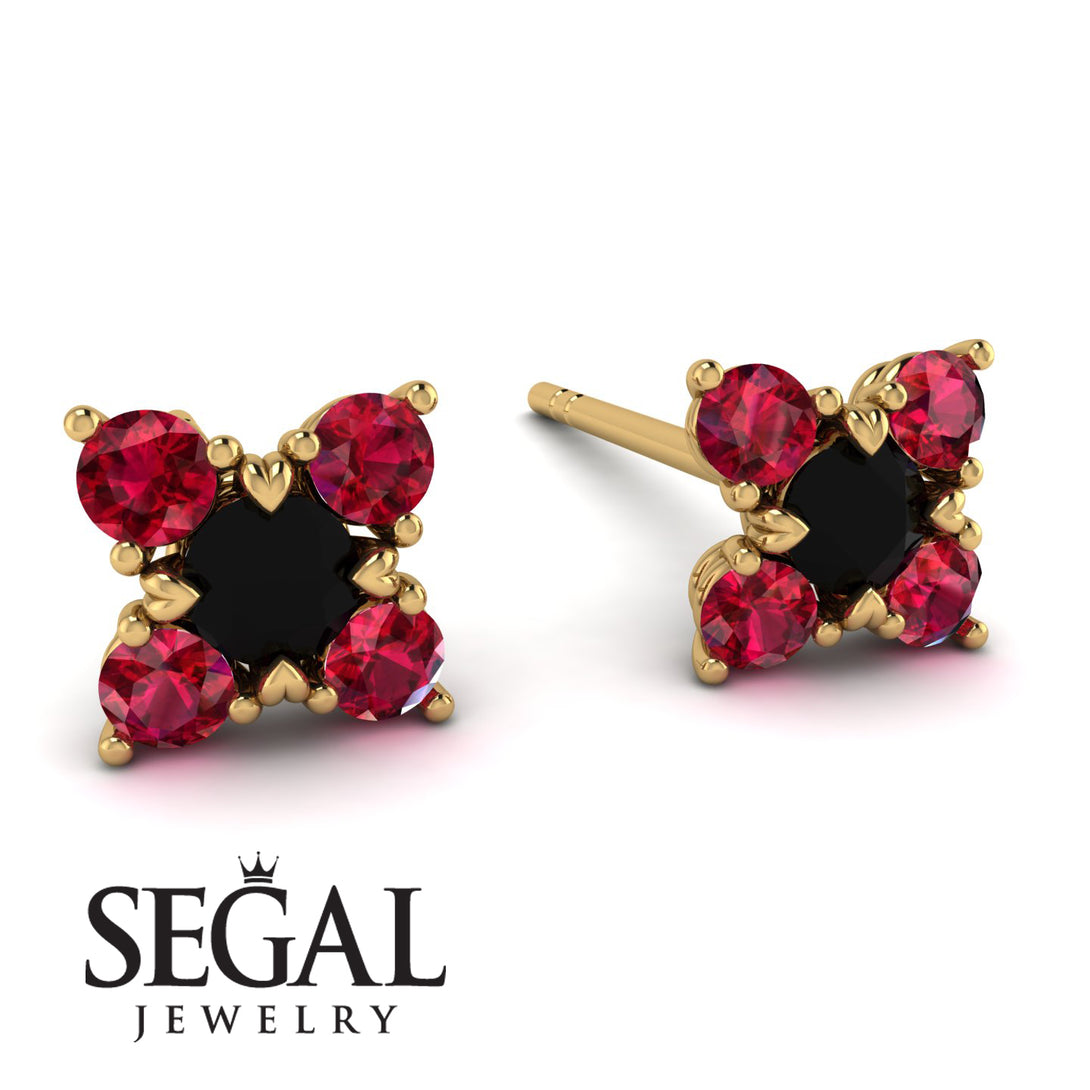 Geometrical 5 Black Diamonds Stud Earrings - Noa No. 52