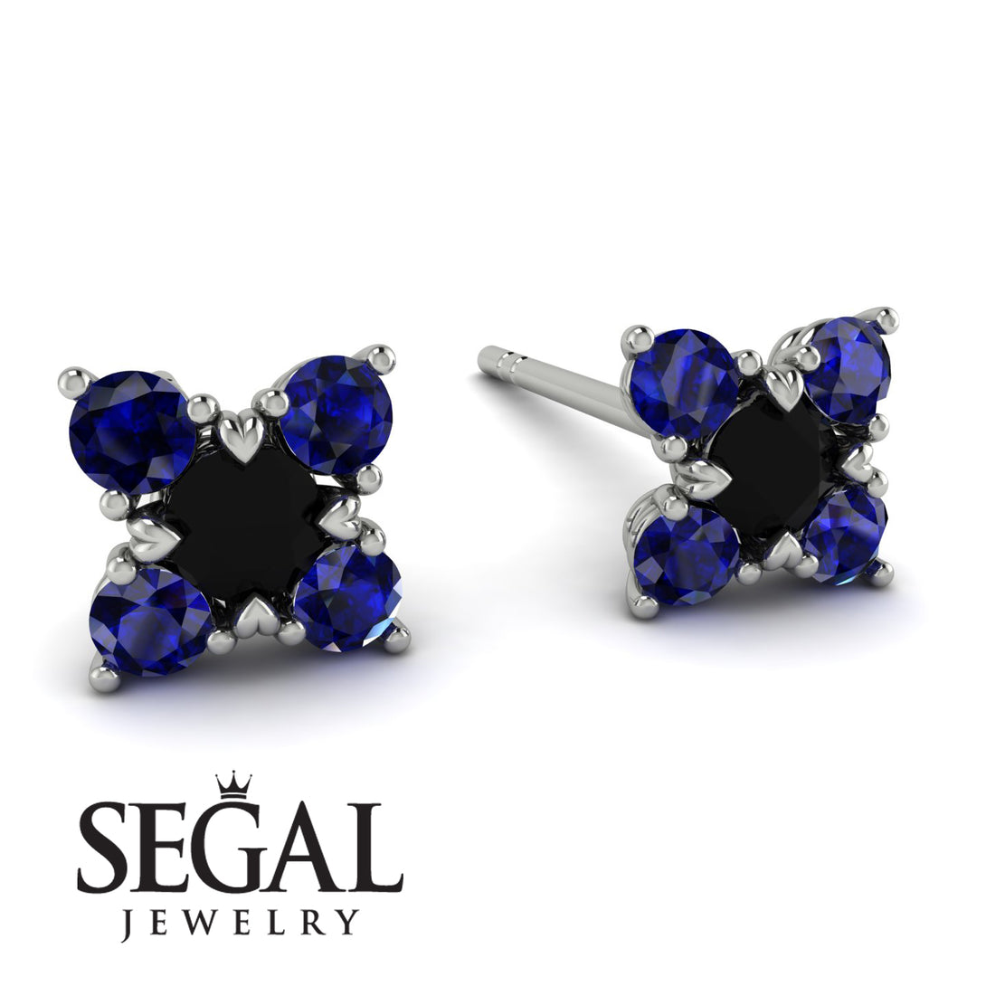 Geometrical 5 Black Diamonds Stud Earrings - Noa No. 69