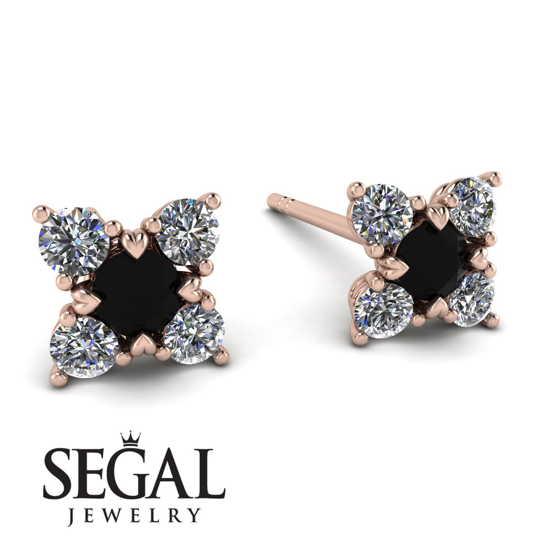 Geometrical 5 Black Diamonds Stud Earrings - Noa No. 8