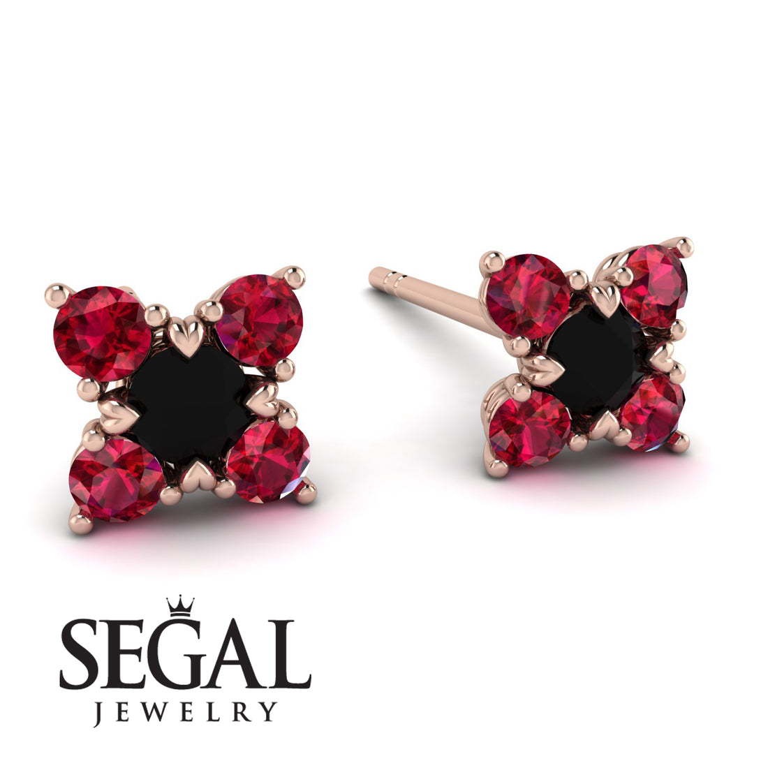 Geometrical 5 Black Diamonds Stud Earrings - Noa No. 53