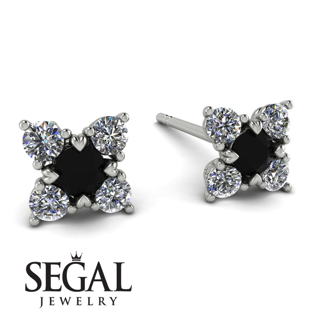 Geometrical 5 Black Diamonds Stud Earrings - Noa No. 9