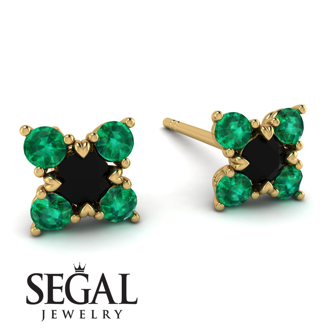 Geometrical 5 Black Diamonds Stud Earrings - Noa No. 22