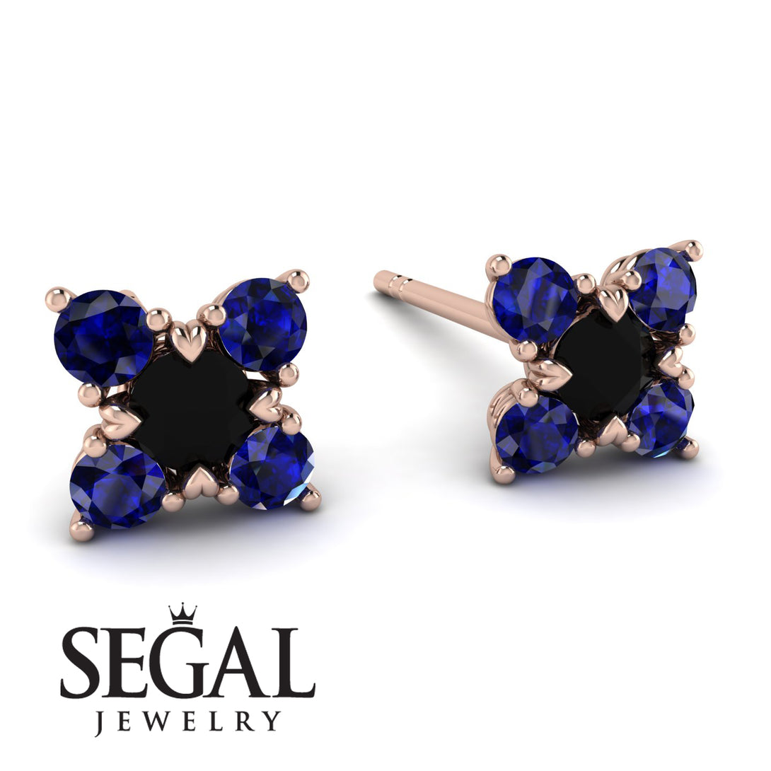 Geometrical 5 Black Diamonds Stud Earrings - Noa No. 68
