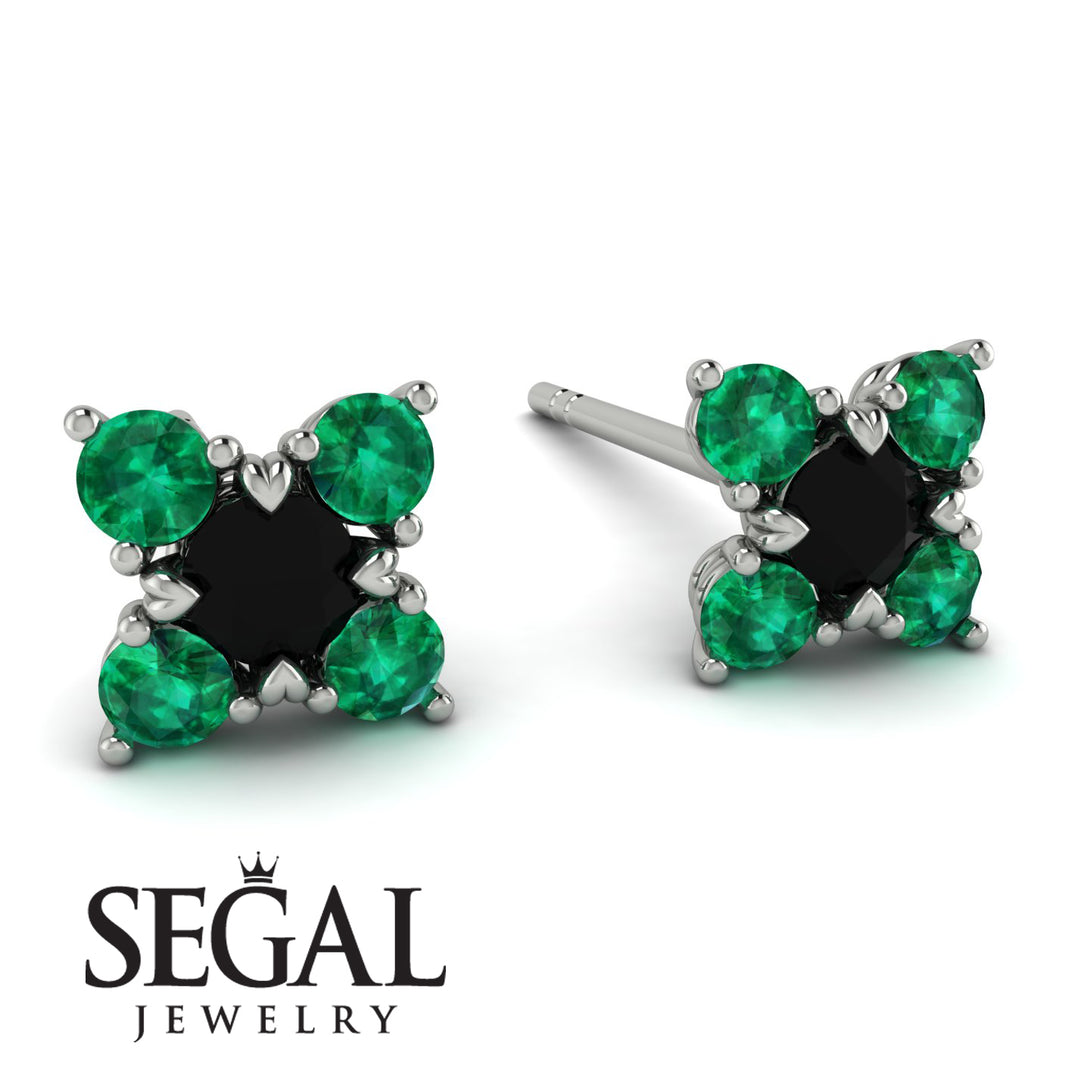 Geometrical 5 Black Diamonds Stud Earrings - Noa No. 24
