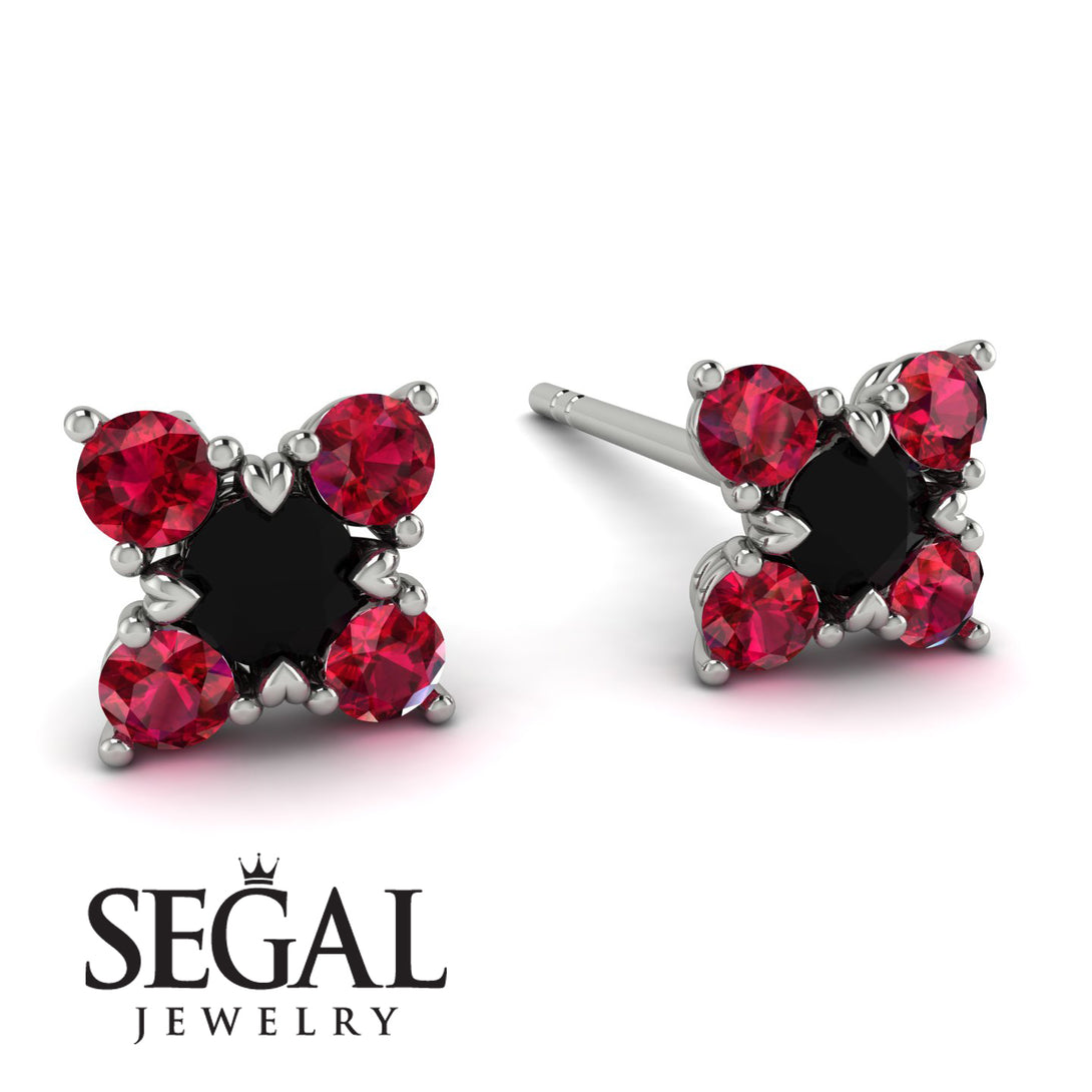 Geometrical 5 Black Diamonds Stud Earrings - Noa No. 54