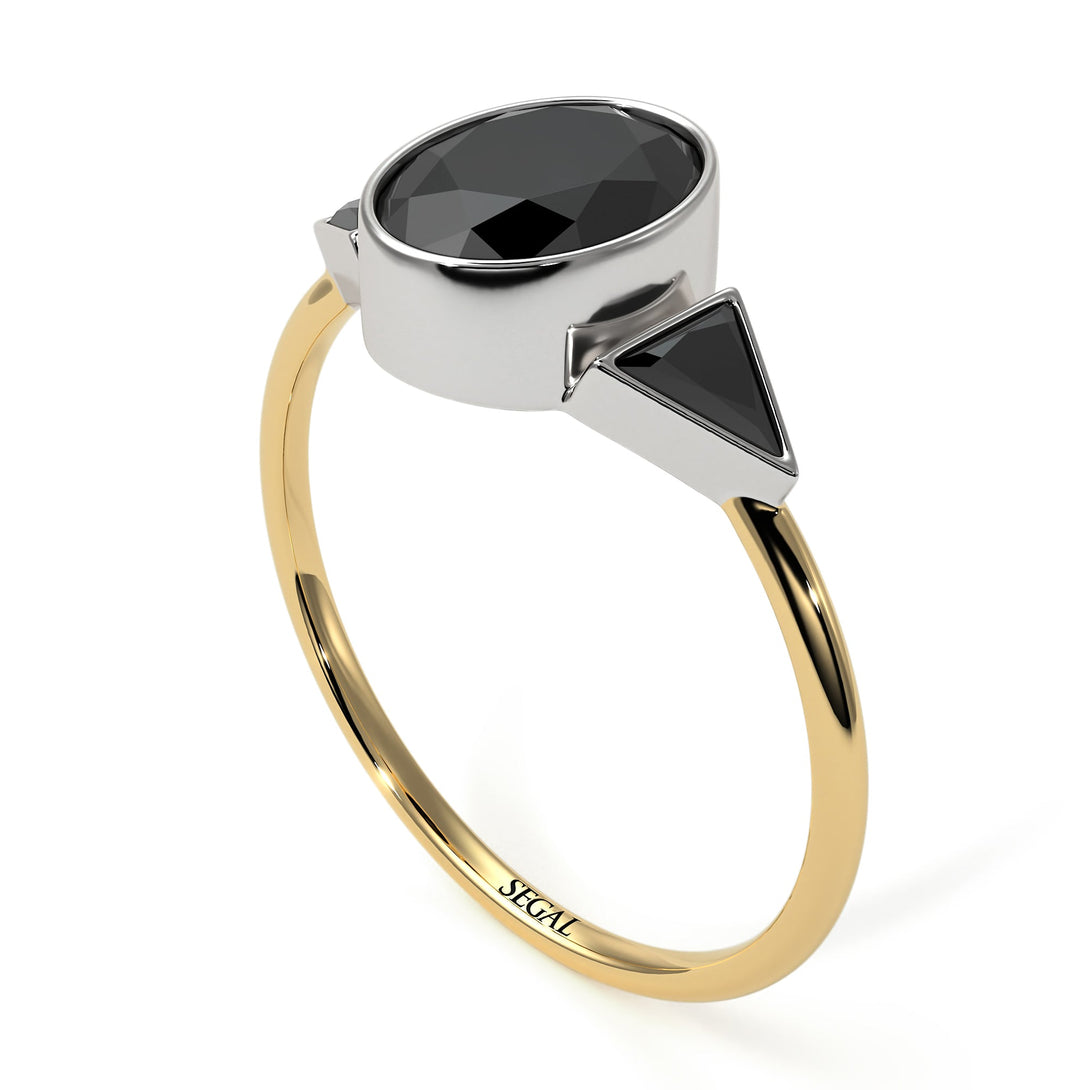 Two Tones Geometrical Bezel Black Diamond Ring - Trinity No. 80