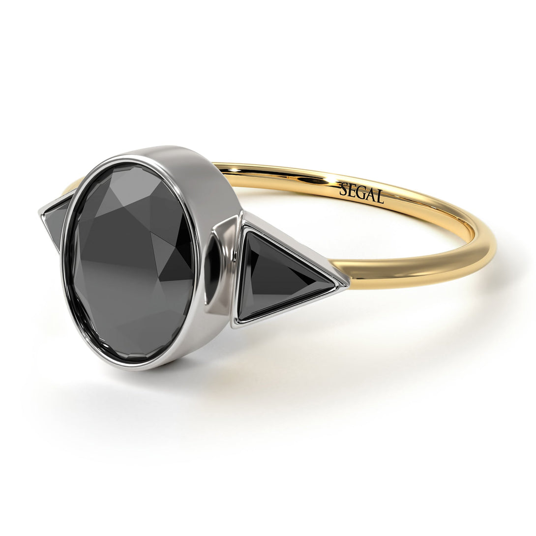 Two Tones Geometrical Bezel Black Diamond Ring - Trinity No. 80