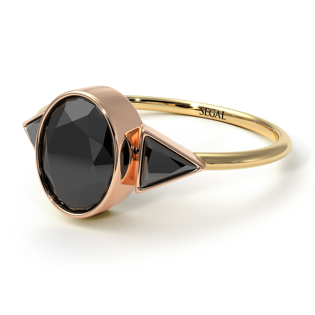 Two Tones Geometrical Bezel Black Diamond Ring - Trinity No. 79