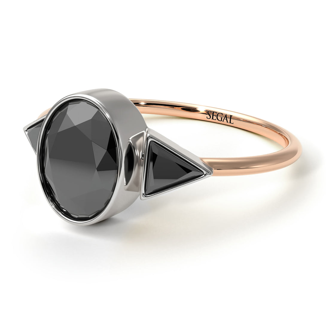 Two Tones Geometrical Bezel Black Diamond Ring - Trinity No. 81