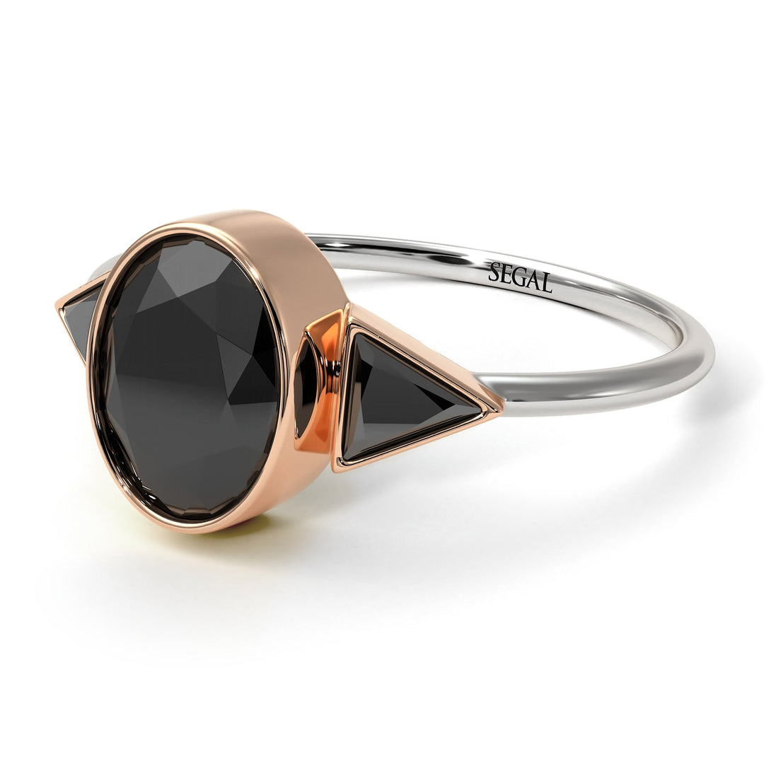 Two Tones Geometrical Bezel Black Diamond Ring - Trinity No. 81