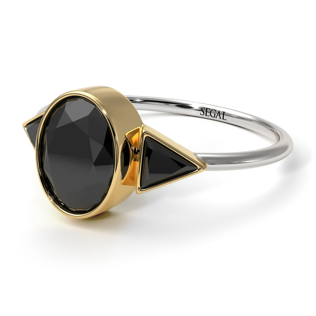 Two Tones Geometrical Bezel Black Diamond Ring - Trinity No. 80