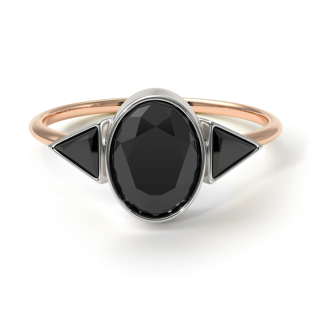 Two Tones Geometrical Bezel Black Diamond Ring - Trinity No. 81