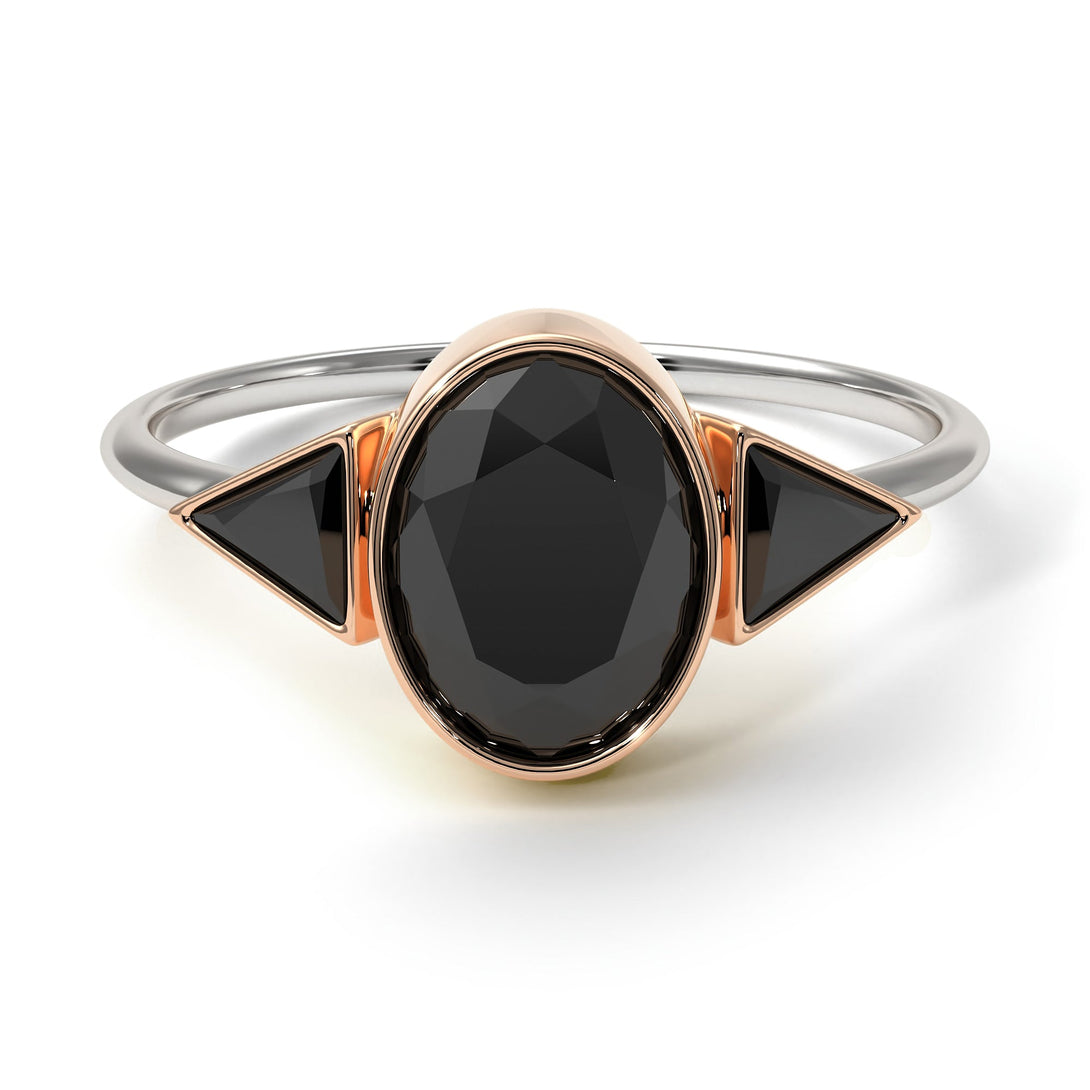 Two Tones Geometrical Bezel Black Diamond Ring - Trinity No. 81