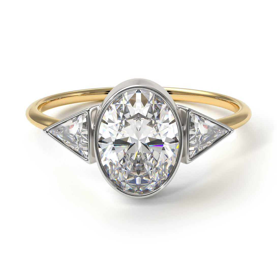 Two Tones Geometrical Bezel Diamond Ring - Trinity No. 77