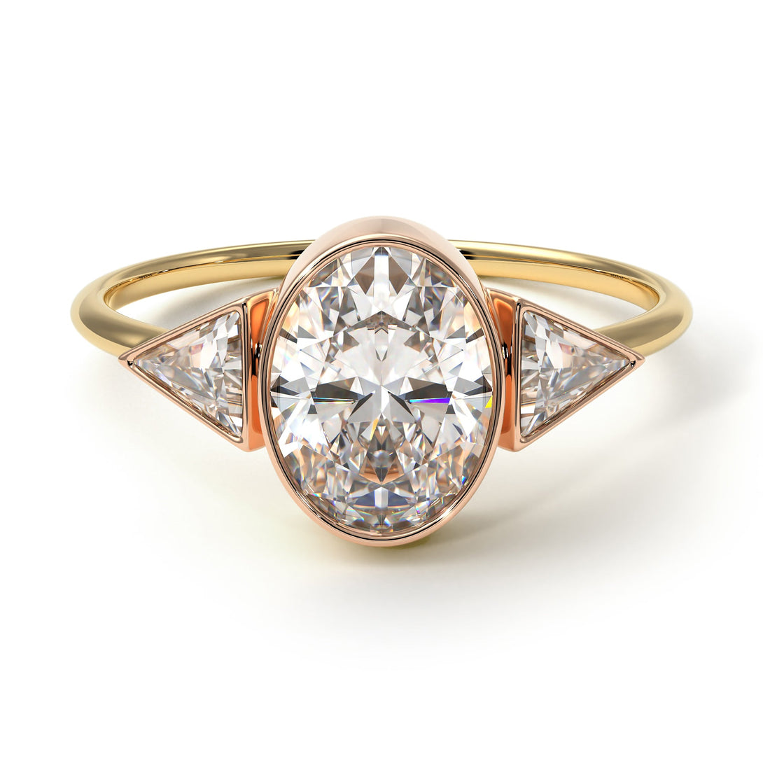 Two Tones Geometrical Bezel Diamond Ring - Trinity No. 76