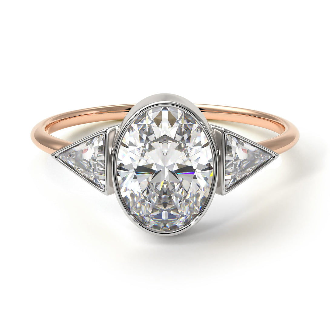 Two Tones Geometrical Bezel Diamond Ring - Trinity No. 78