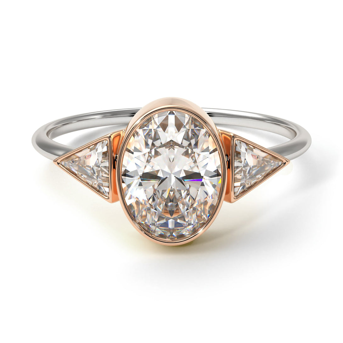 Two Tones Geometrical Bezel Diamond Ring - Trinity No. 78