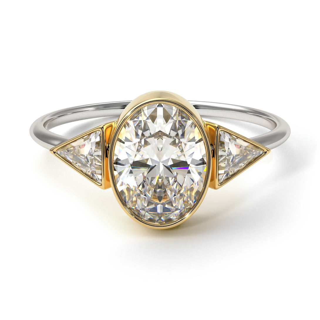 Two Tones Geometrical Bezel Diamond Ring - Trinity No. 77
