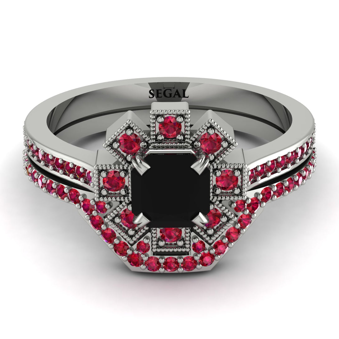 Geometrical Radiant Black Diamond Bridal Set - Jennifer No. 54