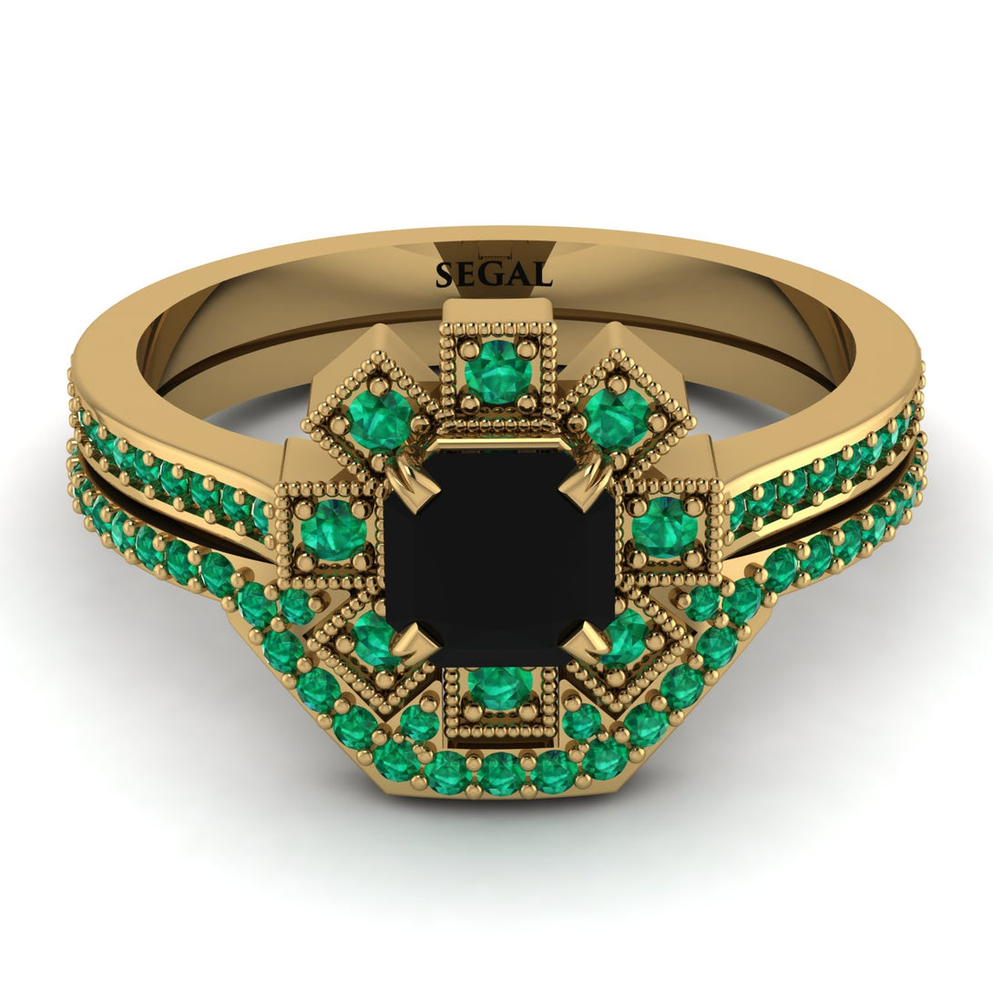Geometrical Radiant Black Diamond Bridal Set - Jennifer No. 22