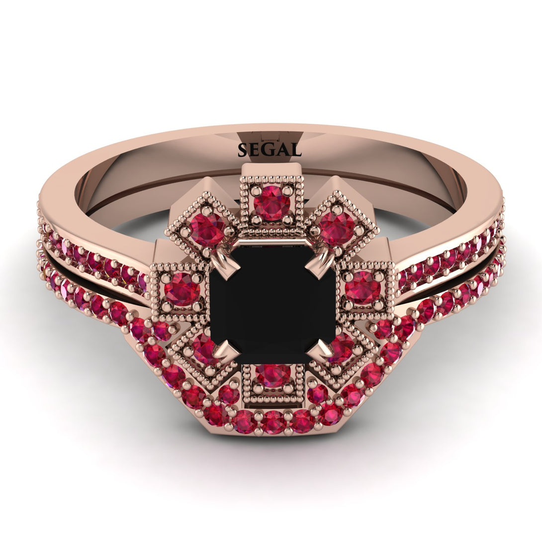 Geometrical Radiant Black Diamond Bridal Set - Jennifer No. 53