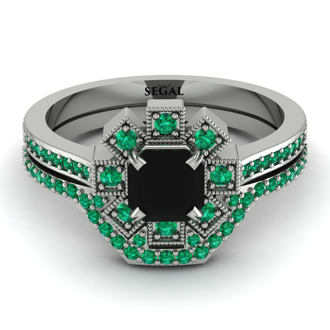 Geometrical Radiant Black Diamond Bridal Set - Jennifer No. 24