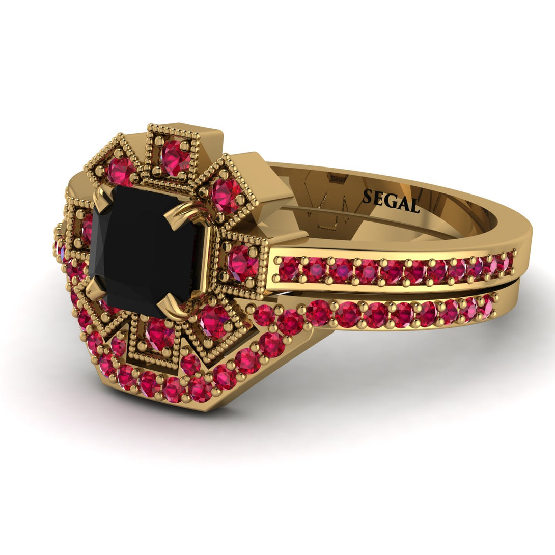 Geometrical Radiant Black Diamond Bridal Set - Jennifer No. 52