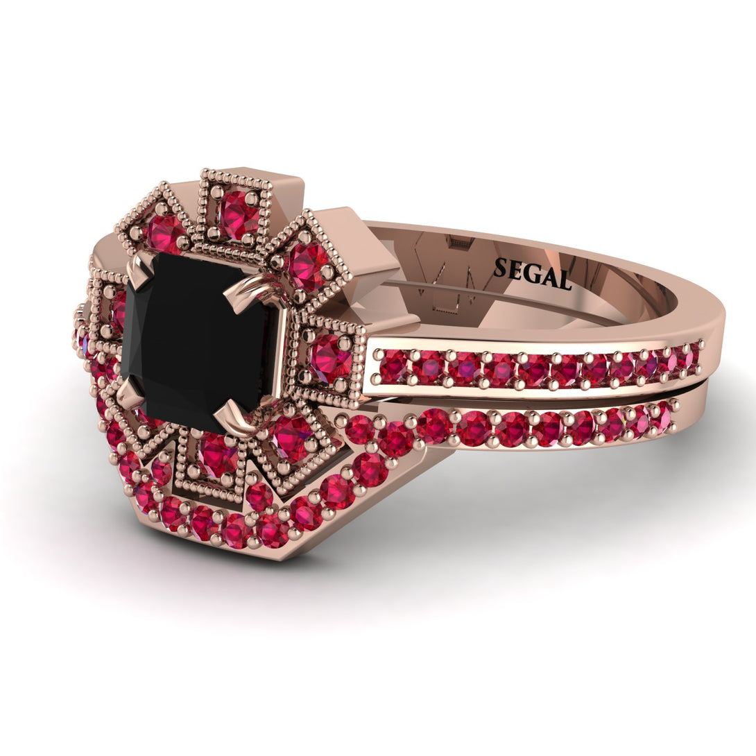 Geometrical Radiant Black Diamond Bridal Set - Jennifer No. 53