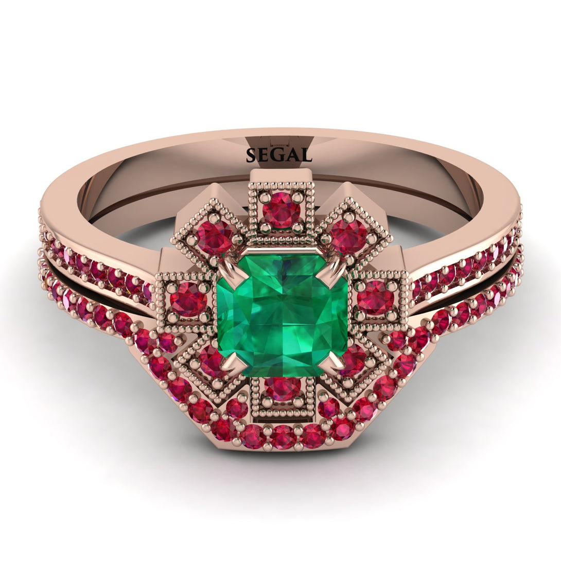 Geometrical Radiant Emerald Bridal Set - Jennifer No. 50
