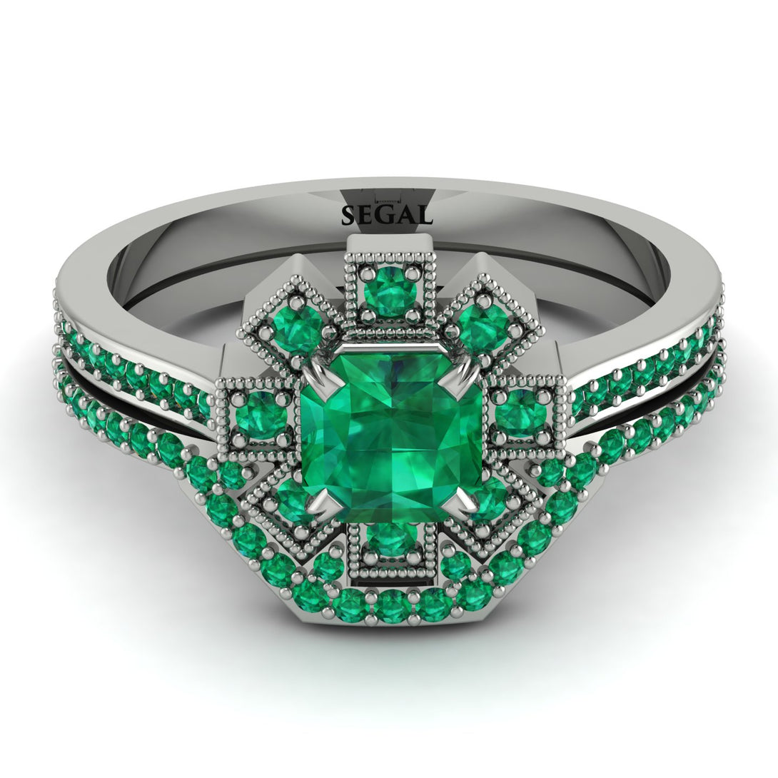 Geometrical Radiant Emerald Bridal Set - Jennifer No. 21