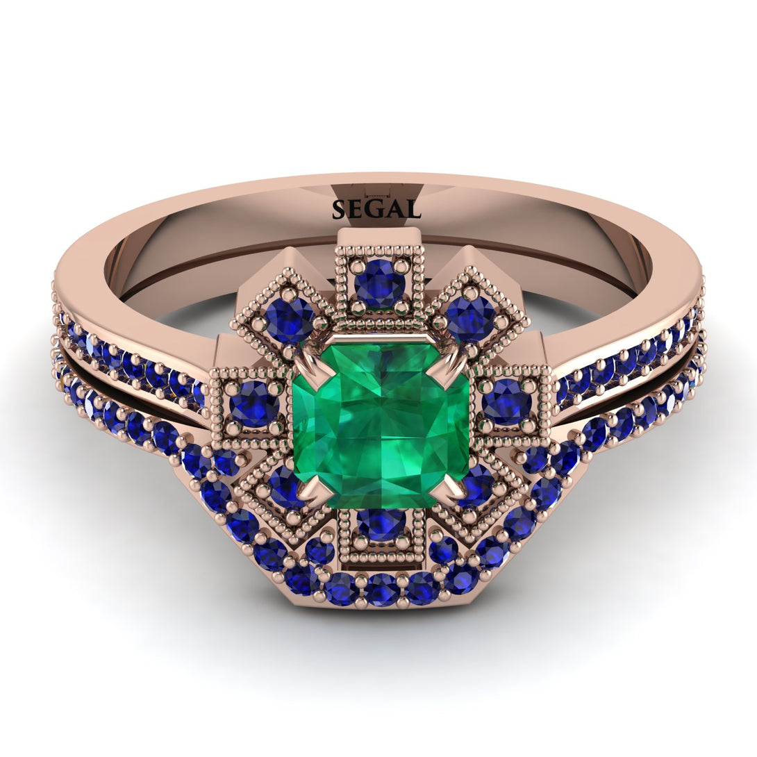 Geometrical Radiant Emerald Bridal Set - Jennifer No. 65