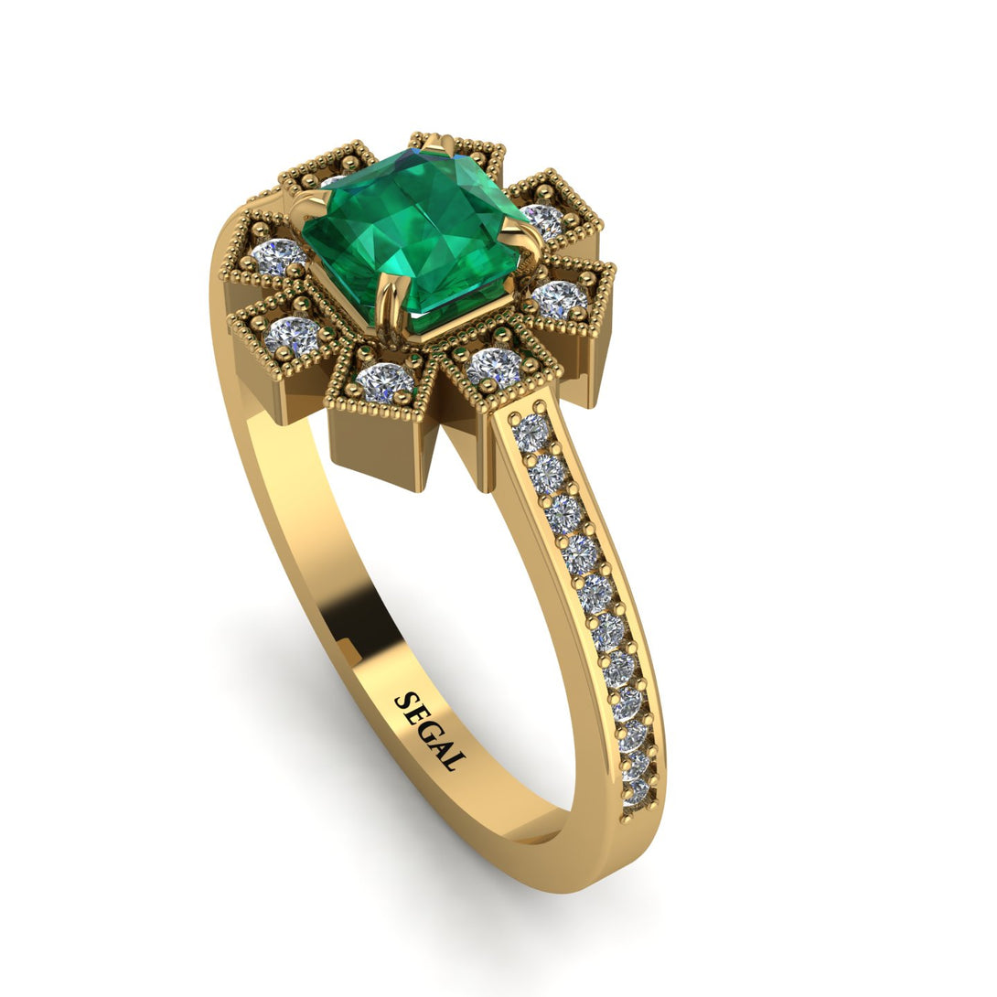 Geometrical Radiant Emerald Engagement Ring - Jennifer No. 4