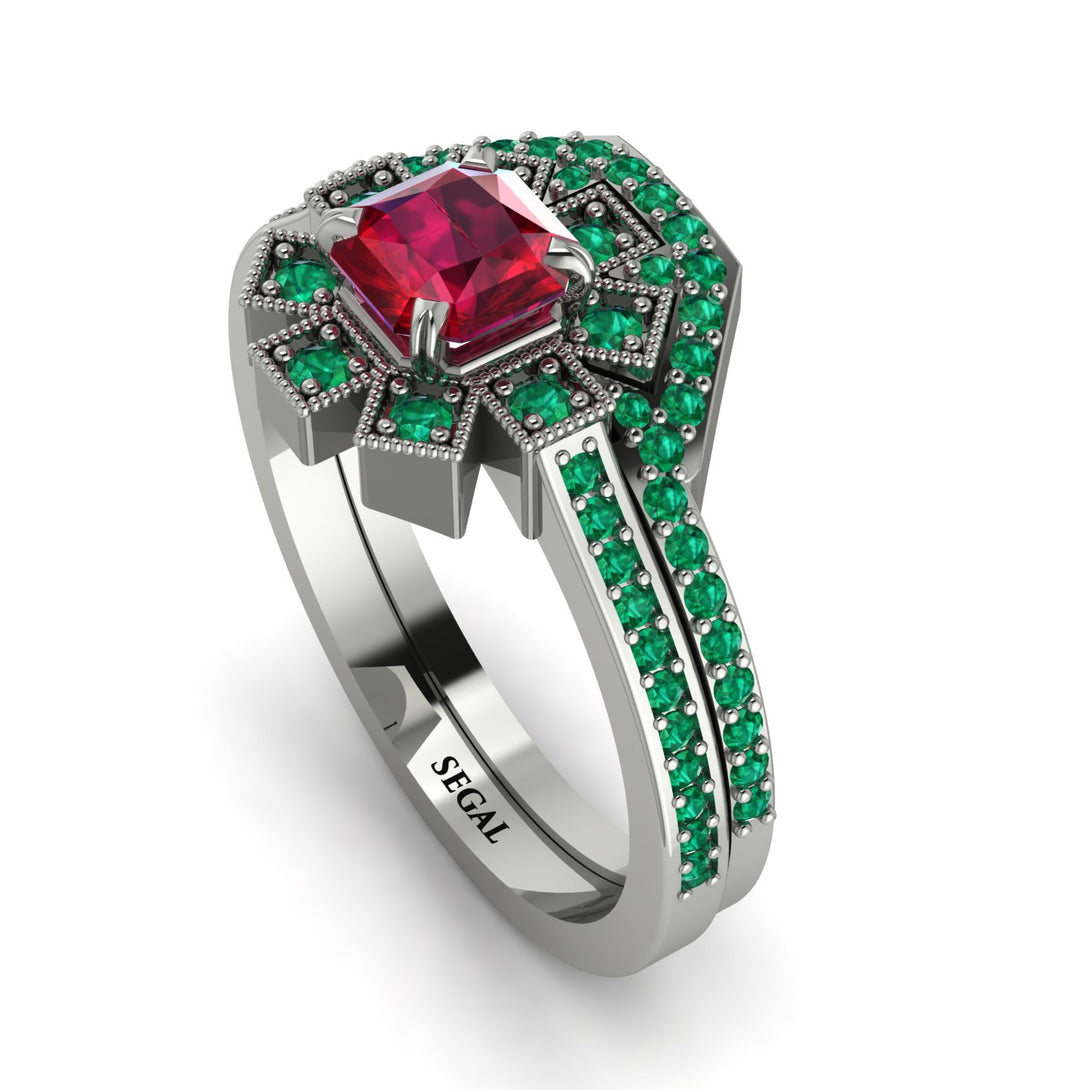 Geometrical Radiant Ruby Bridal Set - Jennifer No. 27