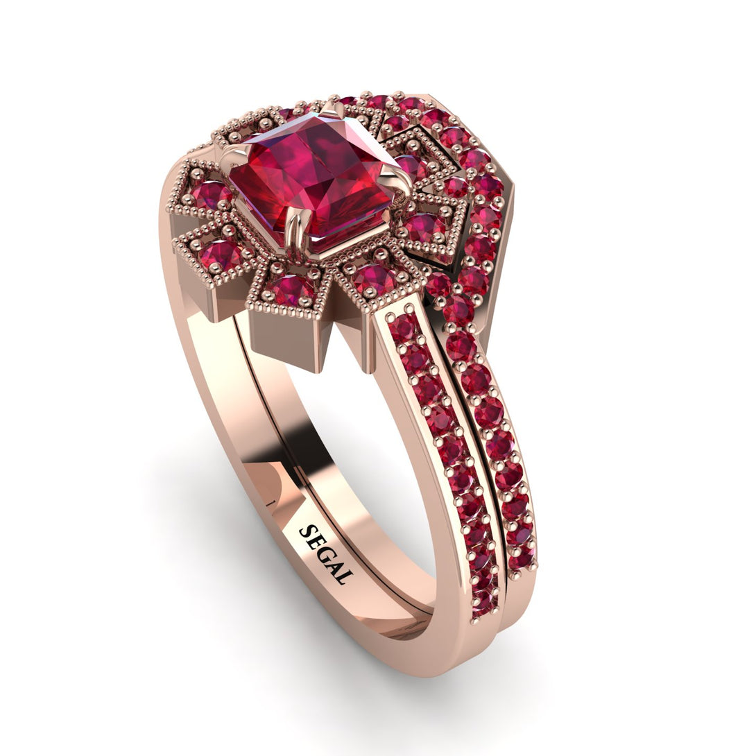 Geometrical Radiant Ruby Bridal Set - Jennifer No. 56
