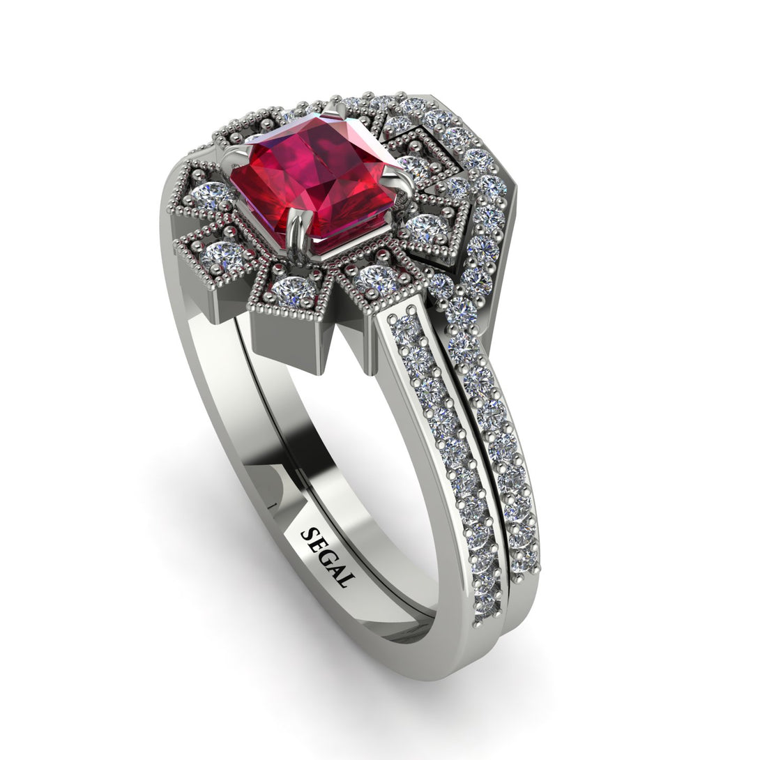 Geometrical Radiant Ruby Bridal Set - Jennifer No. 12