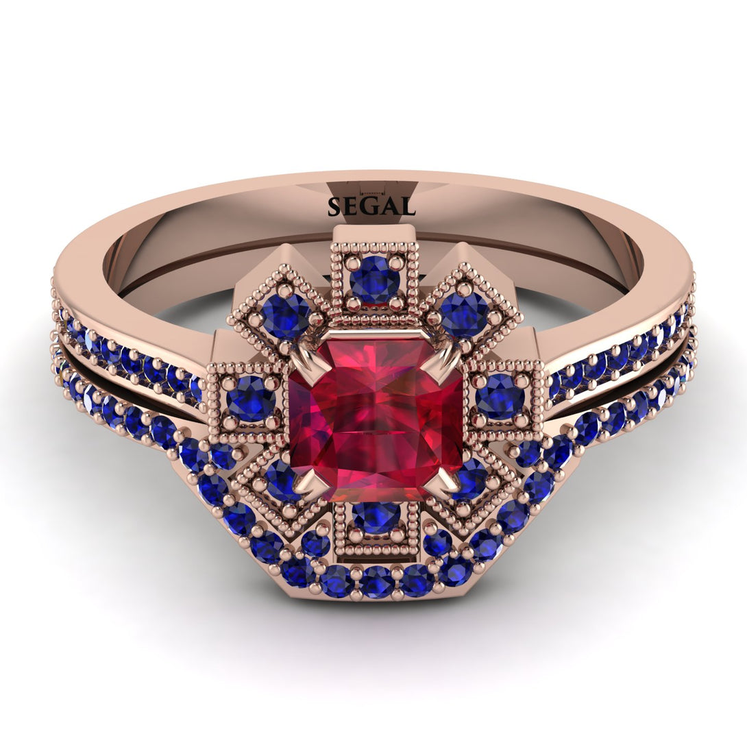 Geometrical Radiant Ruby Bridal Set - Jennifer No. 71