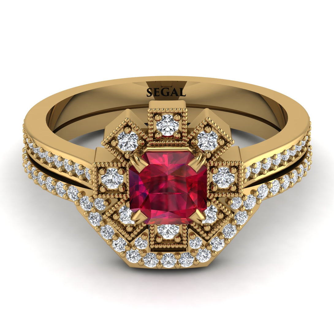 Geometrical Radiant Ruby Bridal Set - Jennifer No. 10