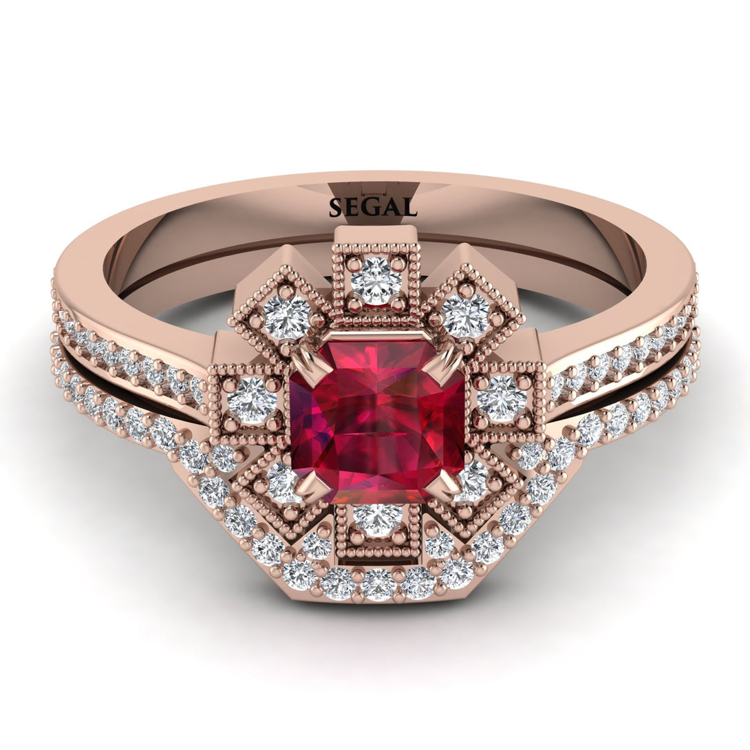 Geometrical Radiant Ruby Bridal Set - Jennifer No. 11