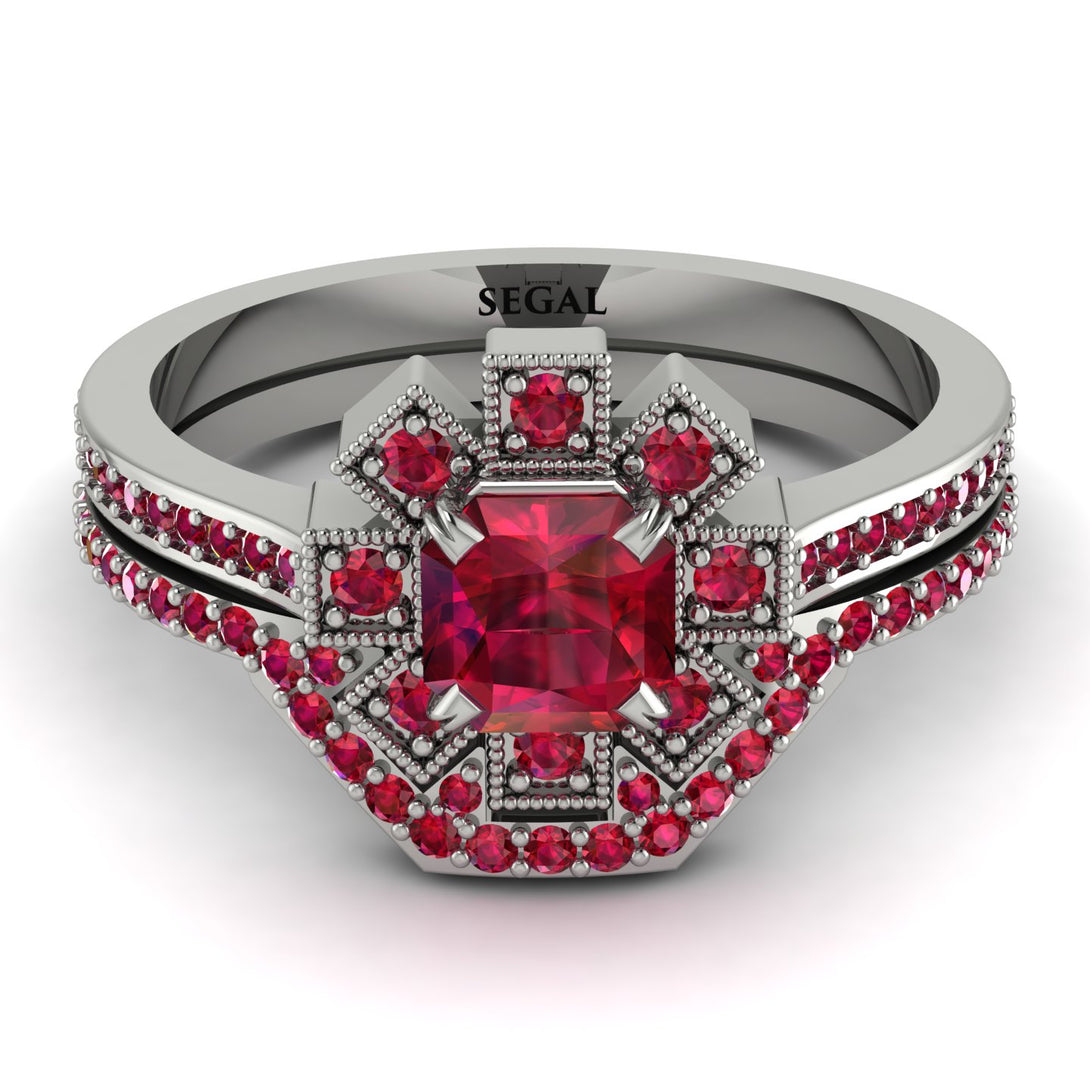 Geometrical Radiant Ruby Bridal Set - Jennifer No. 57