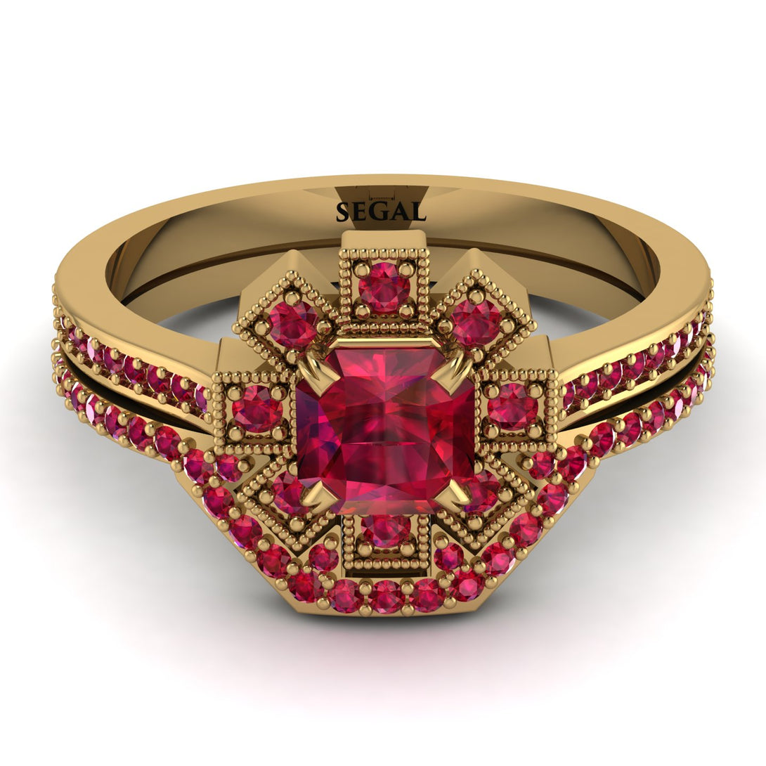 Geometrical Radiant Ruby Bridal Set - Jennifer No. 55
