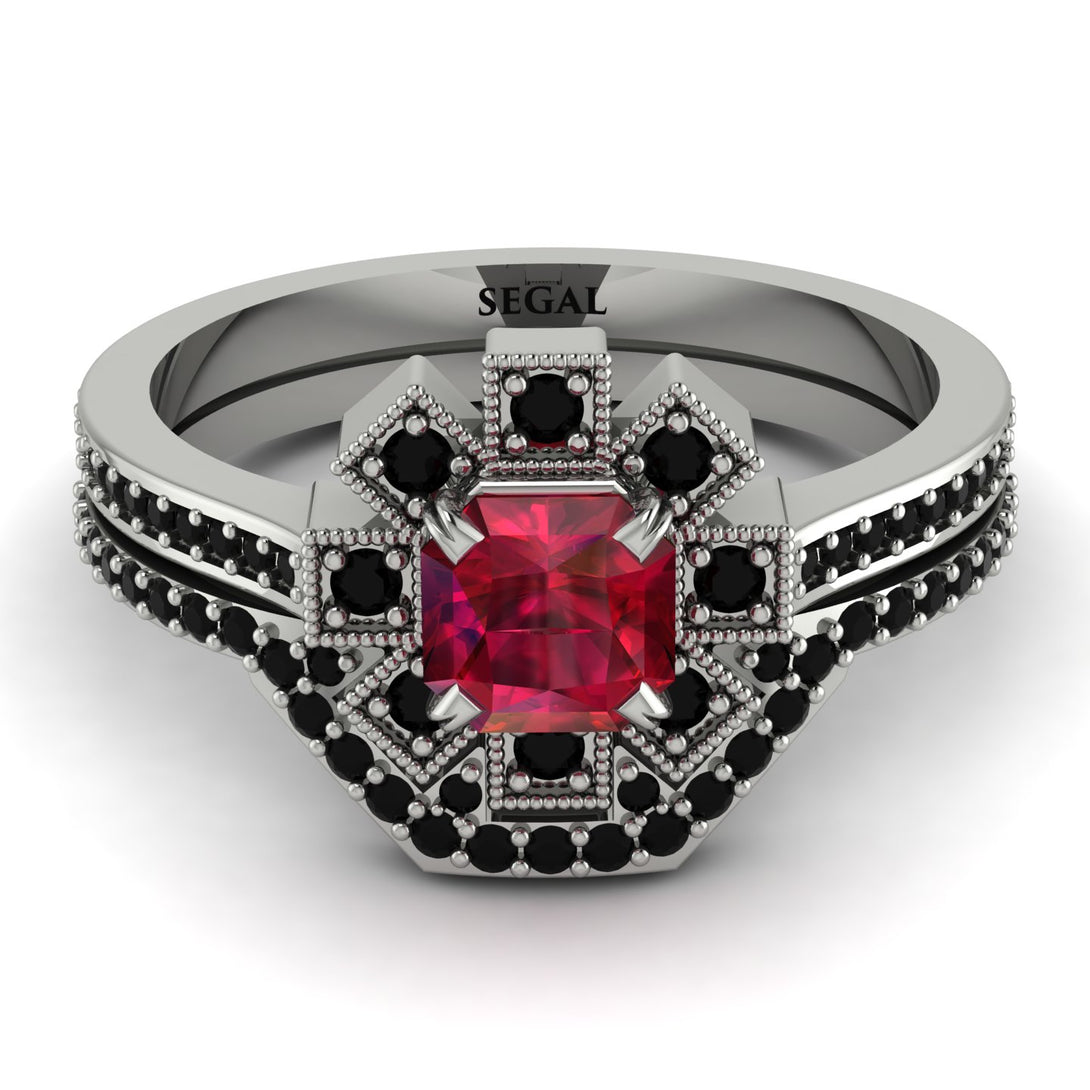 Geometrical Radiant Ruby Bridal Set - Jennifer No. 42