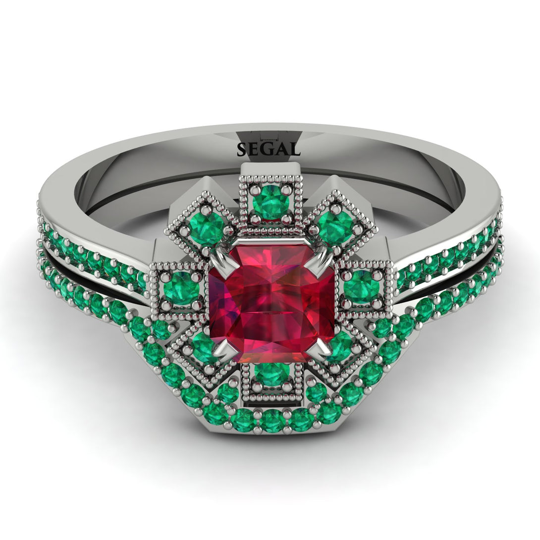 Geometrical Radiant Ruby Bridal Set - Jennifer No. 27