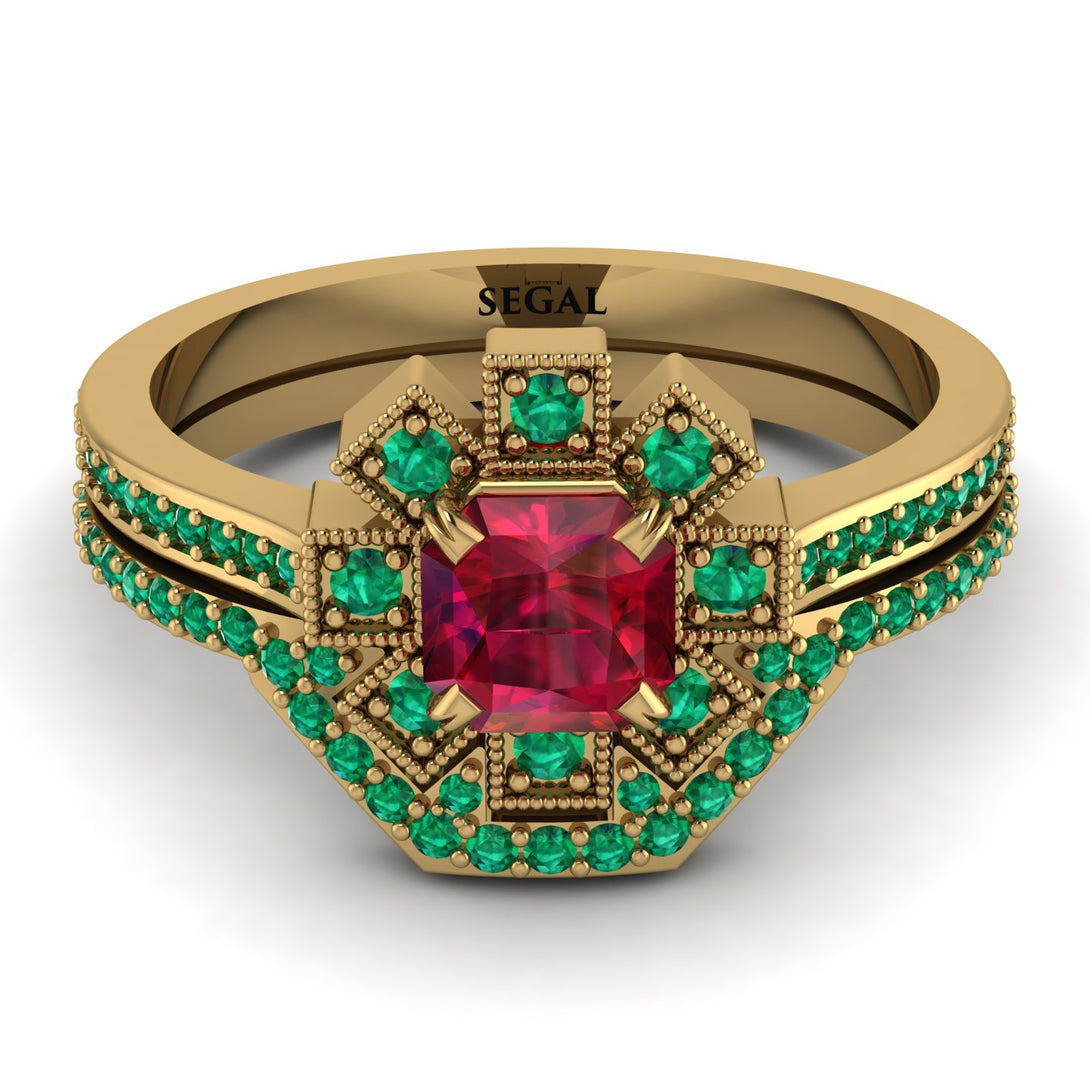 Geometrical Radiant Ruby Bridal Set - Jennifer No. 25