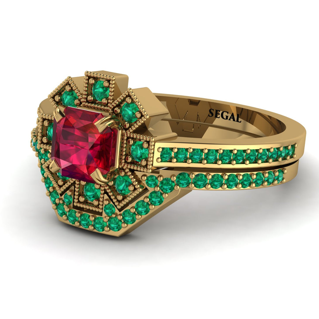 Geometrical Radiant Ruby Bridal Set - Jennifer No. 25