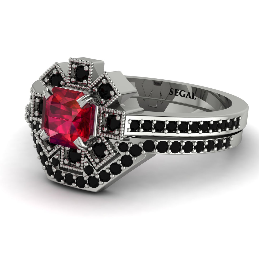 Geometrical Radiant Ruby Bridal Set - Jennifer No. 42