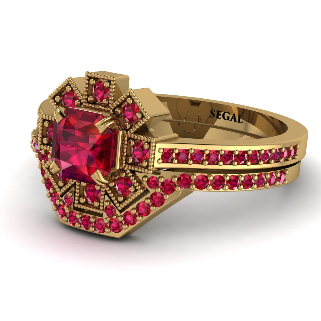 Geometrical Radiant Ruby Bridal Set - Jennifer No. 55
