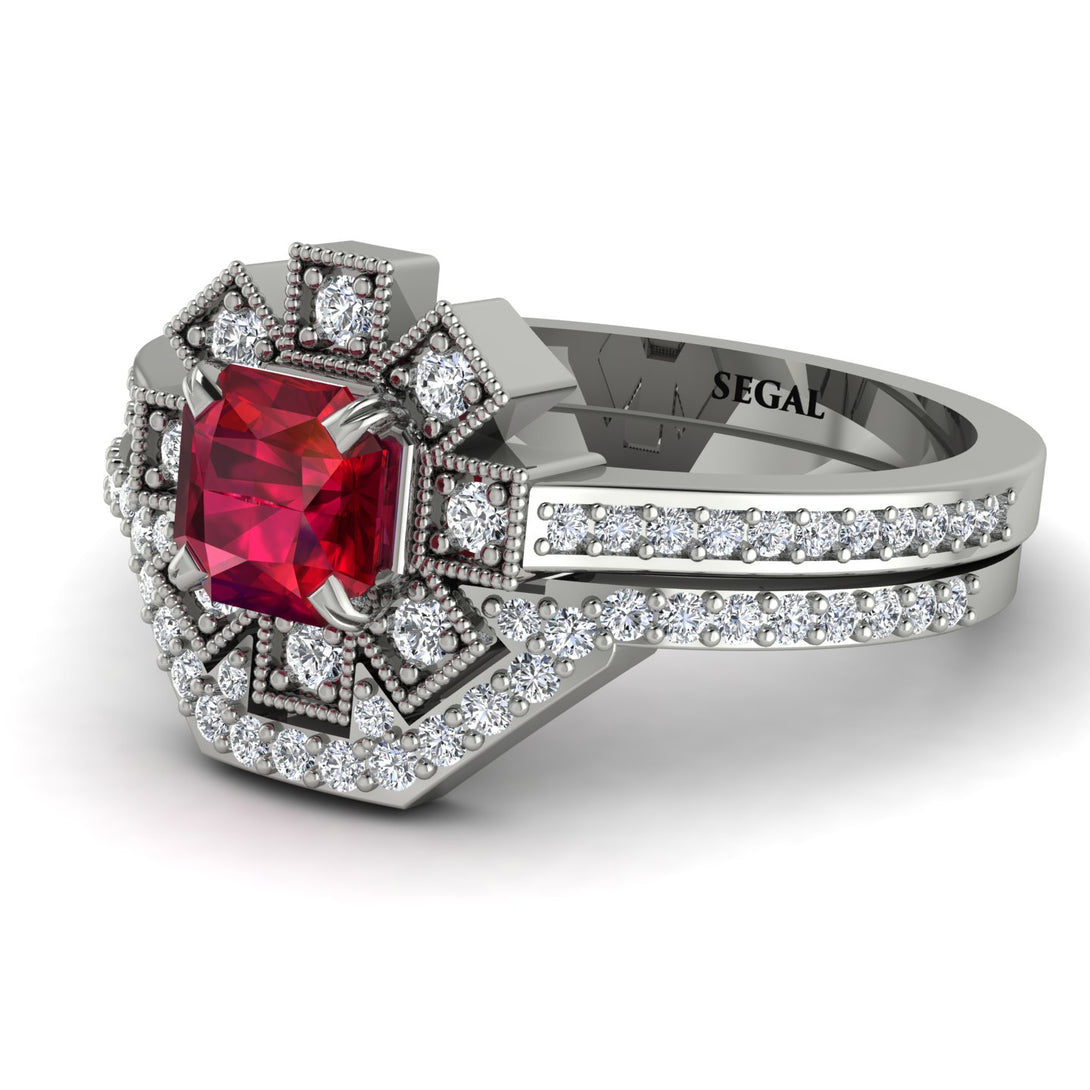 Geometrical Radiant Ruby Bridal Set - Jennifer No. 12