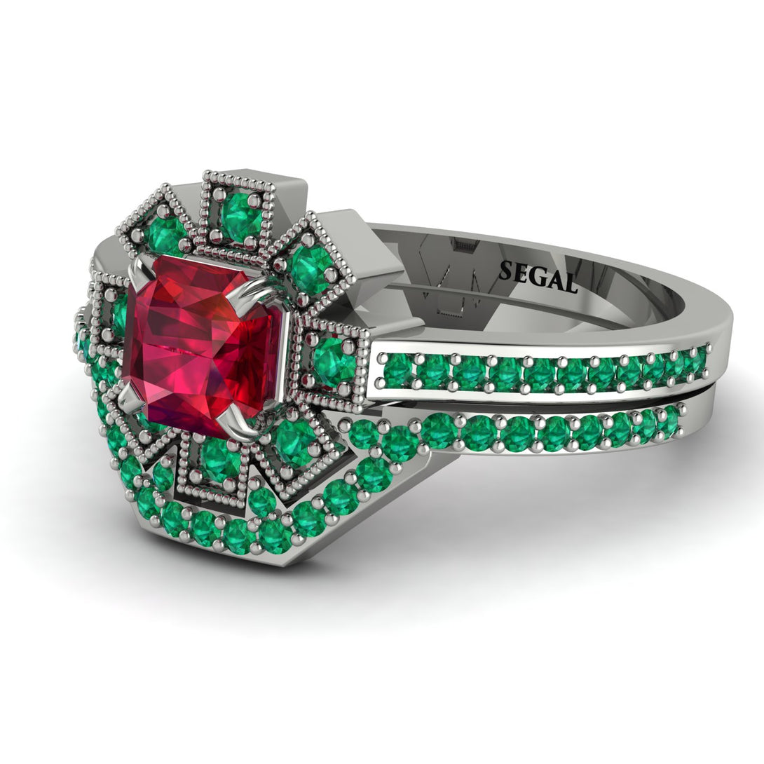 Geometrical Radiant Ruby Bridal Set - Jennifer No. 27