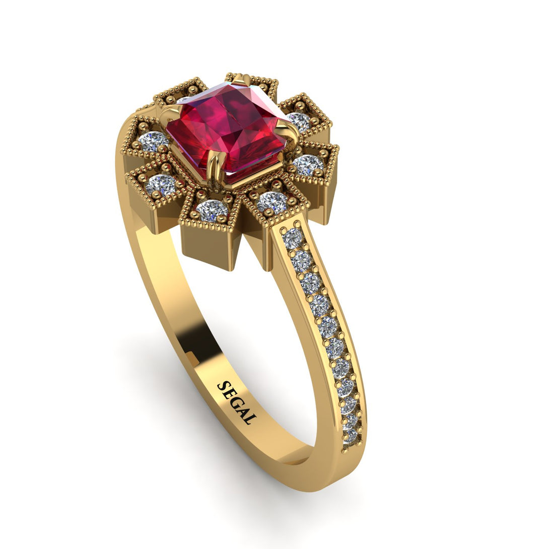 Geometrical Radiant Ruby Engagement Ring - Jennifer No. 10